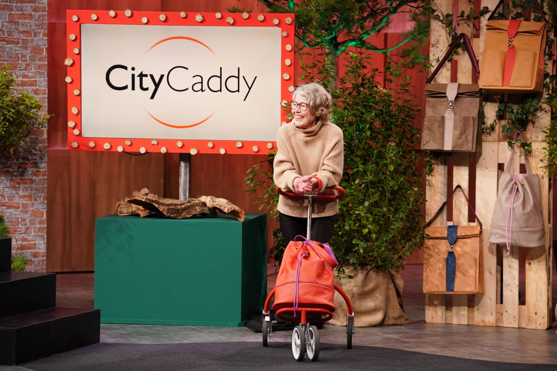 Elke Jensen hat Spaß, als sie den Löwen ihren CityCaddy vorstellt (Foto: RTL / Stefan Gregorowius)